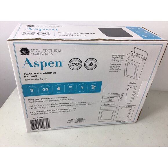 Aspen Mailbox Black Metal Wall Mount New - Picture 4 of 6